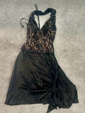 Tadashi Shoji Black Lace Bodice Cocktail Dress GORGEOUS w/ Sheer Nude Lining